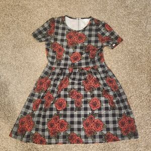 Used Lularoe Amelia Dress Plaid Roses 2XL
